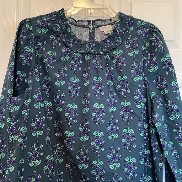 J. Crew Tops - NWT J Crew L floral tunic top teal w purple flowers ruffle crew neck long sleeve
